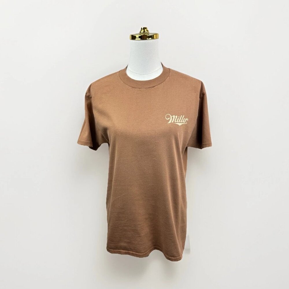 Vintage Miller High Life Girl in the Moon T-Shirt Brown Medium Beer Logo Tee